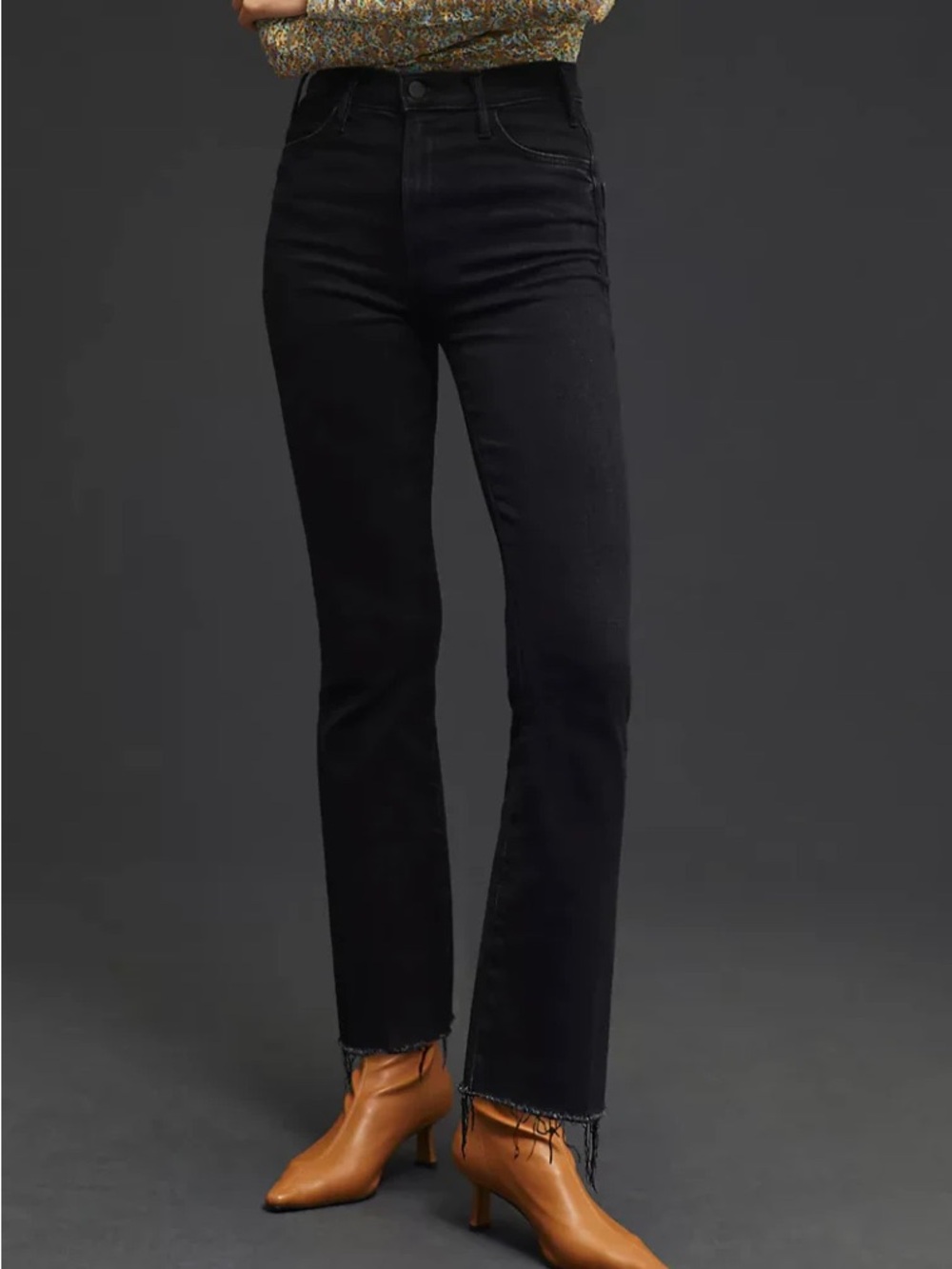 MOTHER Black High-Rise the hustler ankle fray Jeans